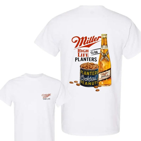 Miller High Life Deer T-shirt, High Life x Planters Brand Vintage Tee, Miller High Life Beer, 2 Side, Full Color, Classic 100% Cotton Tee for Men and Women