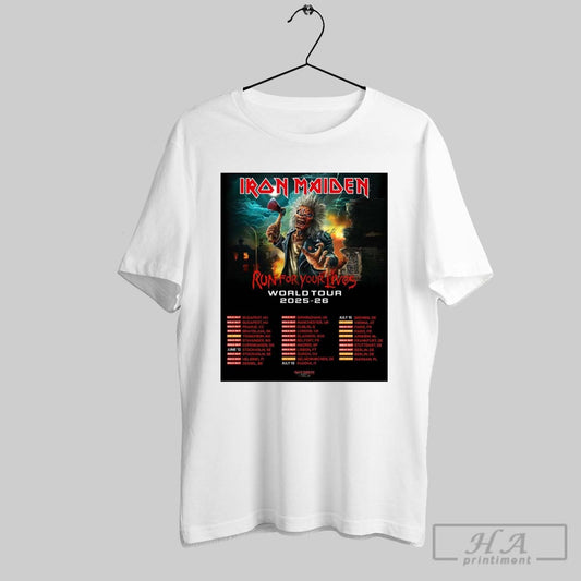 Official Iron Maiden Run For Your Lives World Tour 2025 26 June 12 Stockholm Se July 13 Padova It July 15 Bremen De Poster T Shirt