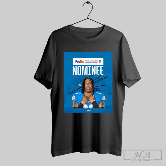 Official Jahmyr Gibbs Detroit Lions Nfl 2024 Fedex Air Ground Player Of The Year Signature Poster T Shirt