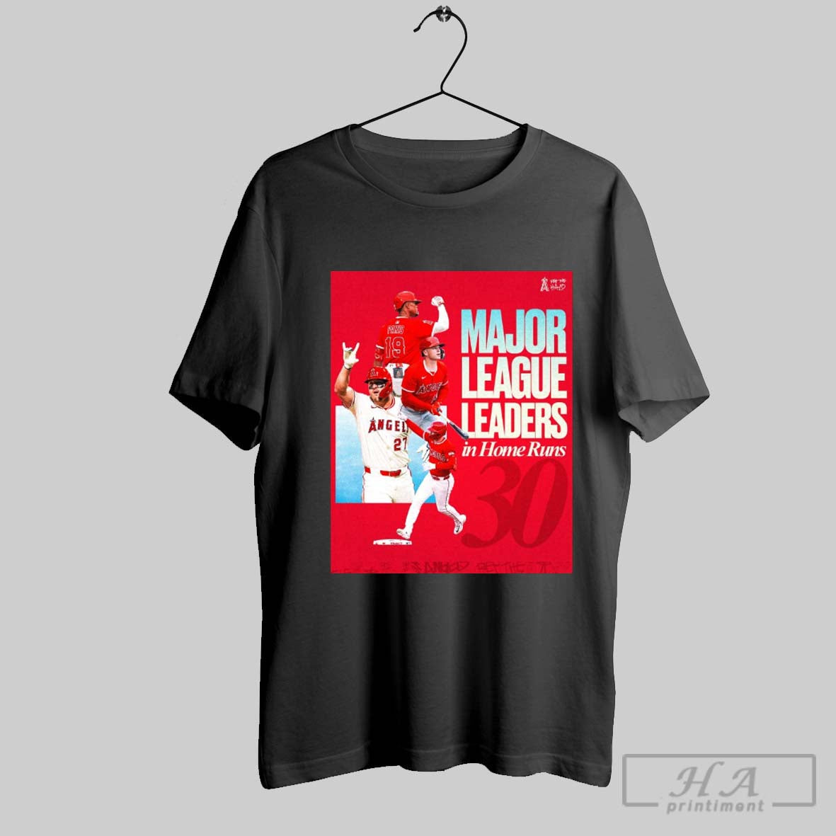 Official Los Angeles Angels Logan Ohoppe Kyren Paris Mike Trout Taylor Ward Major League Leaders In Home Runs 30 Poster T Shirt