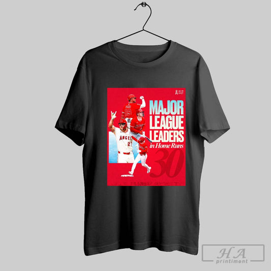 Official Los Angeles Angels Logan Ohoppe Kyren Paris Mike Trout Taylor Ward Major League Leaders In Home Runs 30 Poster T Shirt