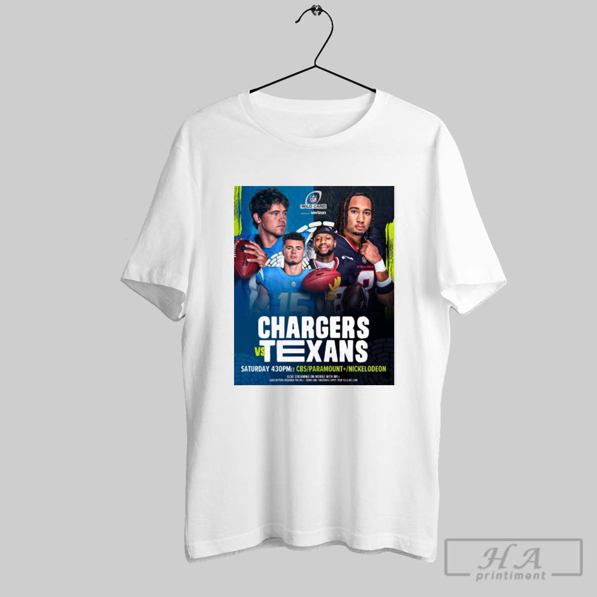 Official Los Angeles Chargers Vs Houston Texans Nfl Wild Card Saturday Kicking Off The Postseason In Houston Poster T Shirt