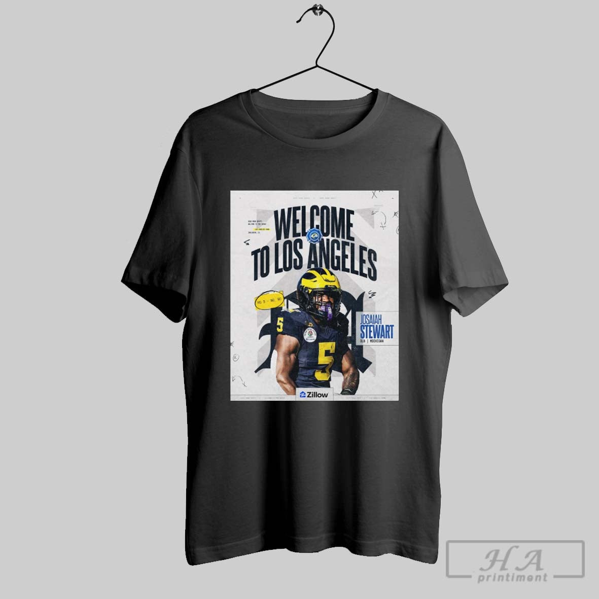 Official Los Angeles Rams Josaiah Stewart Olb Michigan Welcome To Los Angeles 2025 Nfl Draft Poster T Shirt