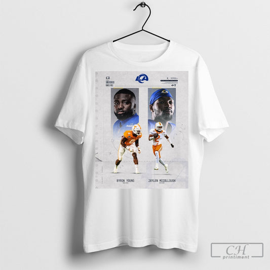 Official Los Angeles Rams X Tennessee Vols Football Byron Young Jaylen Mccollough Poster Tee Shirt Sweatshirt