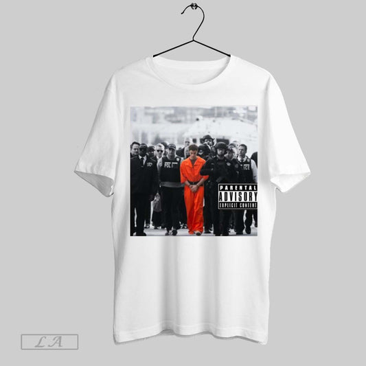Official Luigi Mangione Arrives At A Helicopter Pad With Police Parental Advisory Explicit Content Poster T Shirt