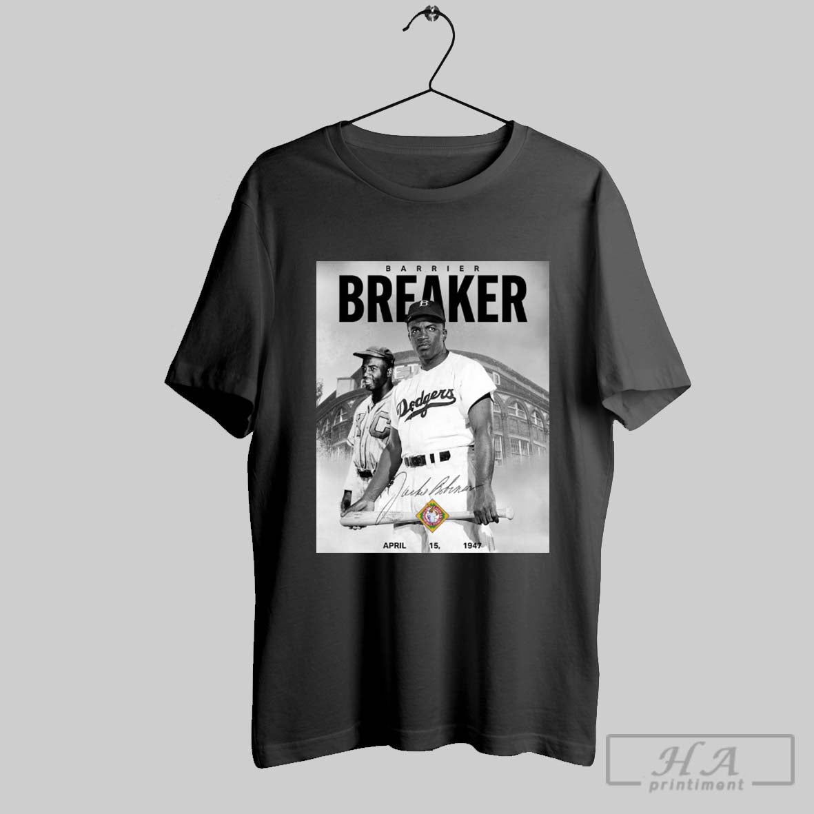 Official Mlb Los Angeles Dodgers Barrier Breaker April 15 1947 Signature Poster T Shirt