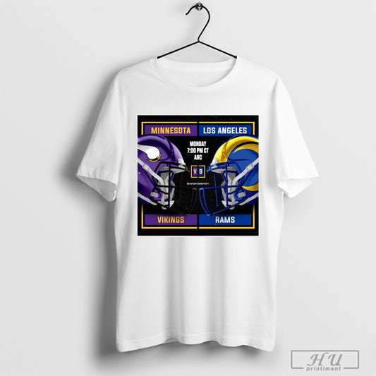 Official Minnesota Vikings Vs Los Angeles Rams Skol Monday Abc Helmet Sports Report Poster T Shirt