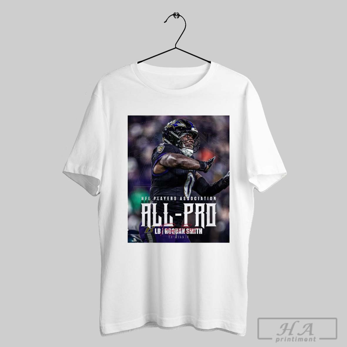 Official Nfl Players Association All Pro First Team Lb Roquan Smith Baltimore Ravens 3x Winner Signature Poster T Shirt