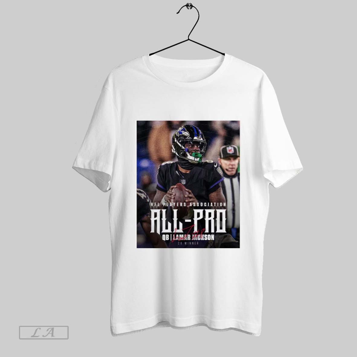 Official Nfl Players Association All Pro First Team Qb Lamar Jackson Baltimore Ravens 2x Winner Signature Poster T Shirt