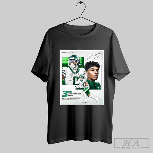 Official New York Jets Braelon Allen 3rd Most Scrimmage Yards In A Season By A 20 Year Old In Nfl History Since 1933 Signature Poster T Shirt
