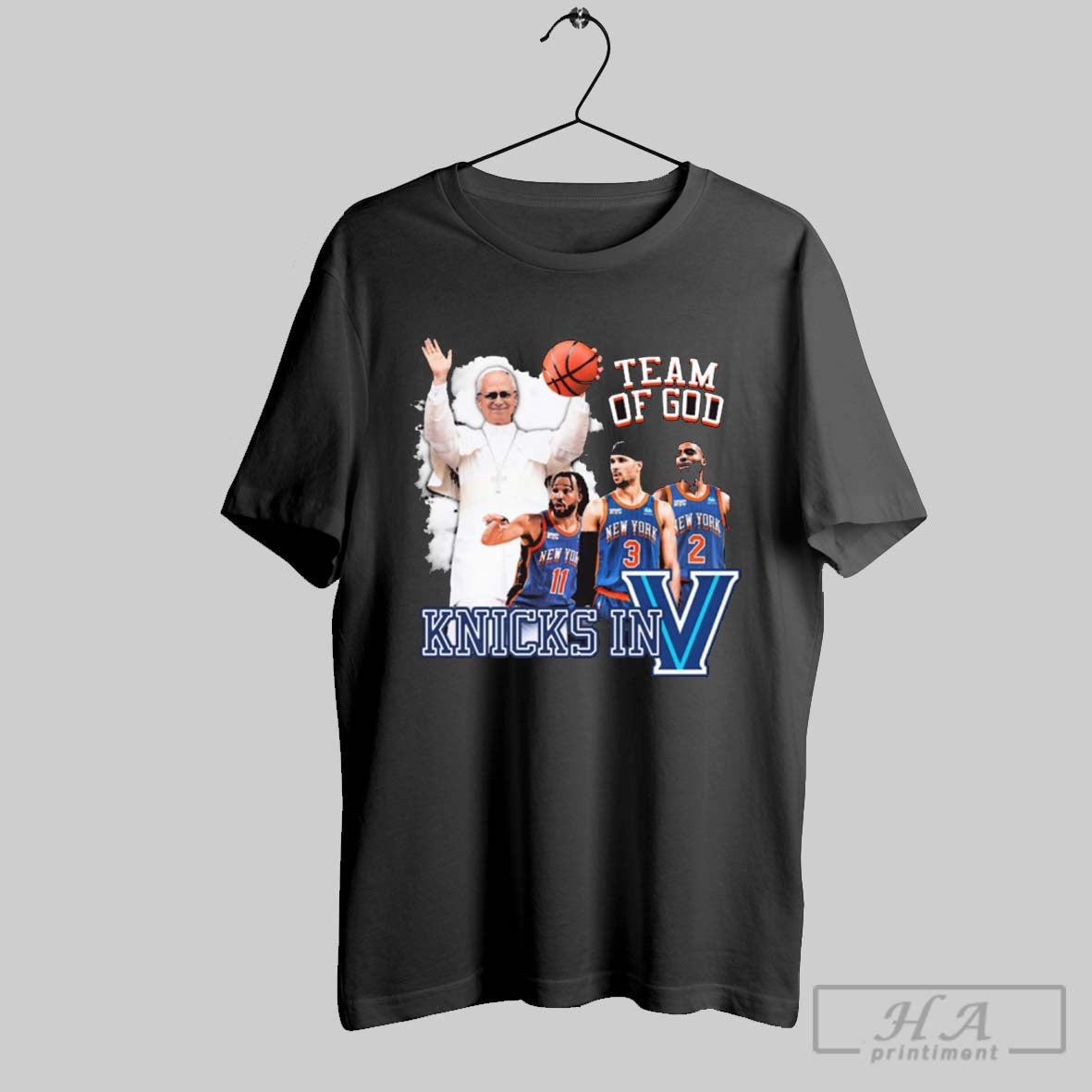 Official New York Knicks In Five Team Of God Pope Leo Xiv Graphic T Shirt