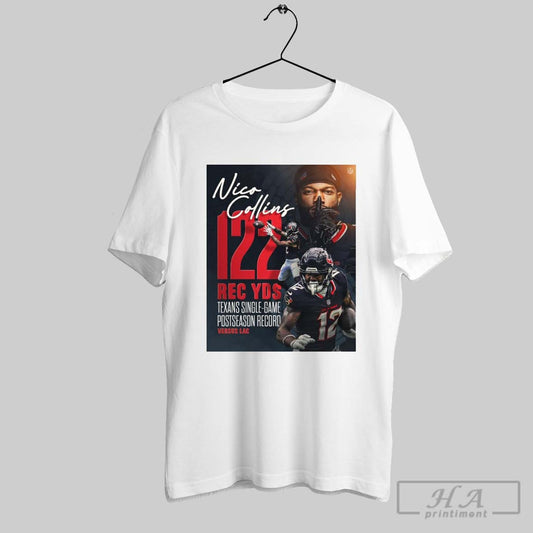 Official Nico Collins Houston Texans 122 Rec Yds Single Game Postseason Record Vs Lac Poster T Shirt