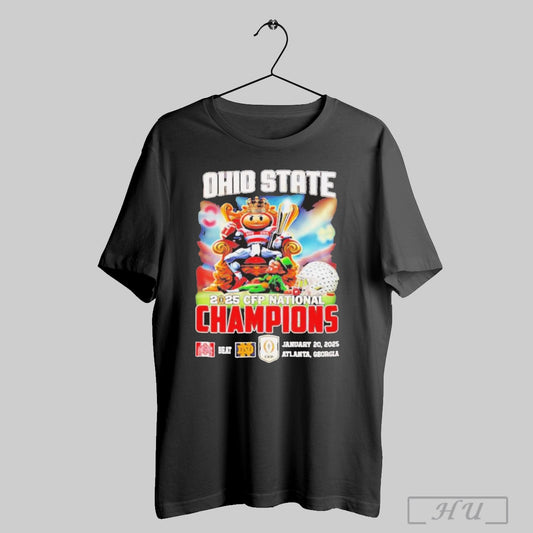 Official Ohio State Buckeyes Ncaa 2025 Cfp National Champions January 20 2025 Atlanta Georgia Mascot T Shirt Sweatshirt Poster
