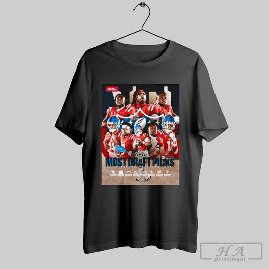 Official Ole Miss Rebels Football Most Draft Picks Of The Seven Round Era In School History 2025 Nfl Draft Poster T Shirt