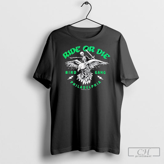 Official Philadelphia Eagles Philly Ride Or Die Bird Gang Skeleton Knife Shirt Poster