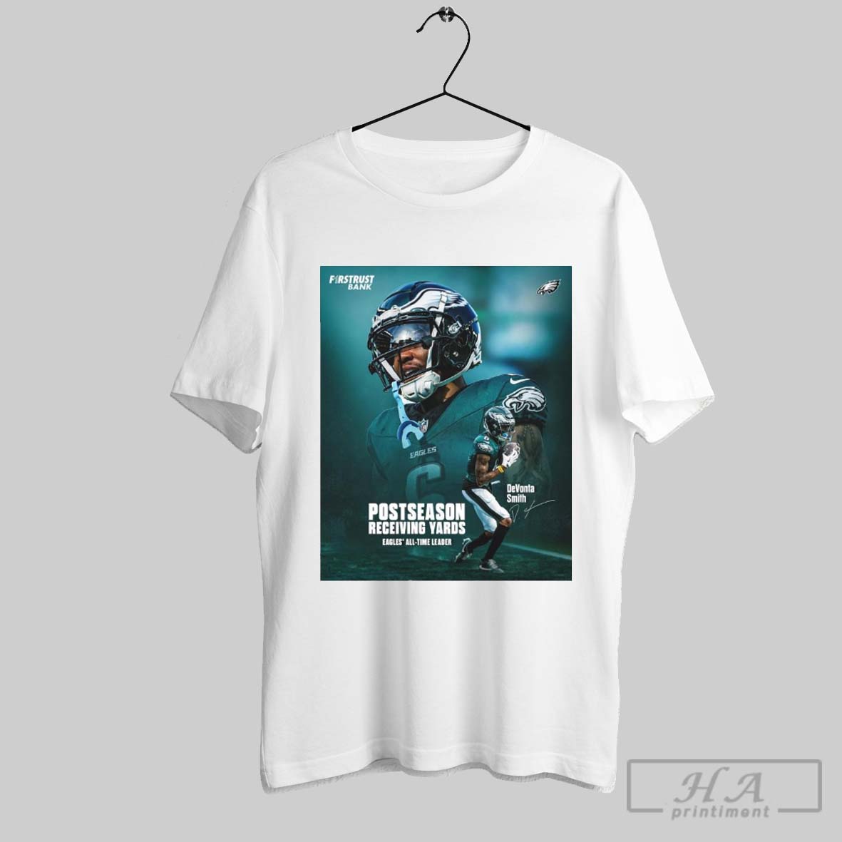 Official Philadelphia Eagles Win Los Angeles Rams Devonta Smith Postseason Receiving Yards Eagles All Time Leader Signature Poster T Shirts