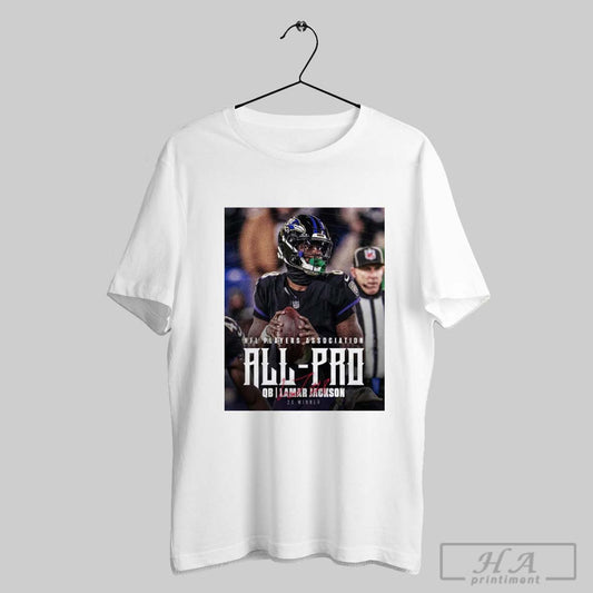 Official Poster Baltimore Ravens Nfl Football Players Association All Pro Qb Lamar Jackson 2x Winner Signature T Shirt