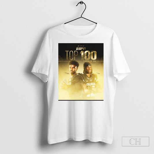 Official Poster Colorado Buffaloes Football Shedeur Sanders Travis Hunter Top 100 College Football Players Of 2024 T Shirt