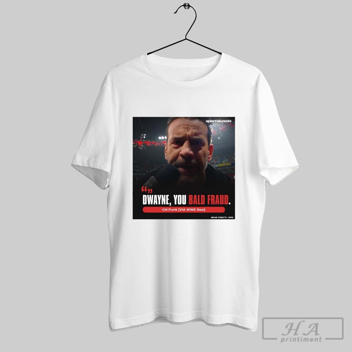 Official Poster Dwayne You Bald Fraud Cm Punk Via Wwe Raw Wrestlemania 41 T Shirt