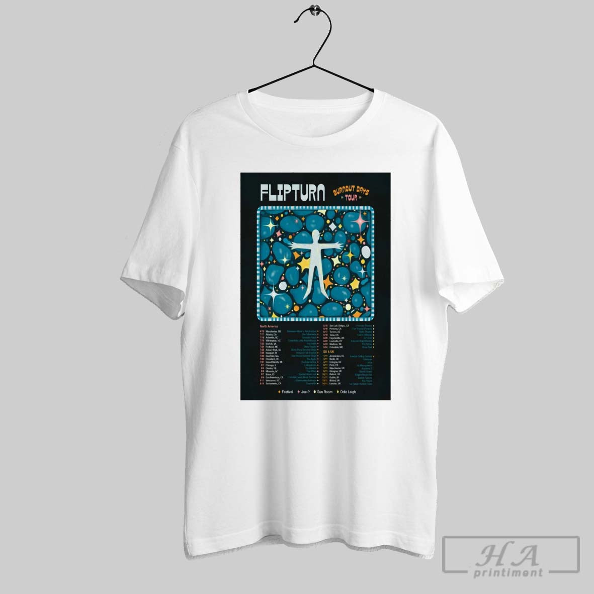 Official Poster Flipturn Burnout Days Tour 2025 North America 6 13 Manchester Tn Bonnaroo Music Arts Festival T Shirt