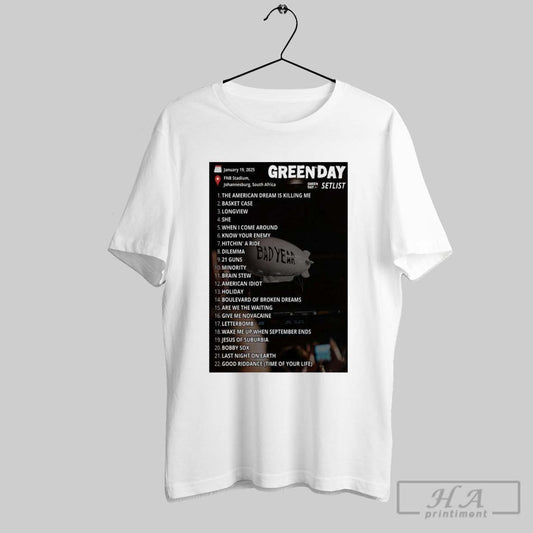 Official Poster Green Day Setlist Johannesburg South Africa January 19 2025 T Shirts