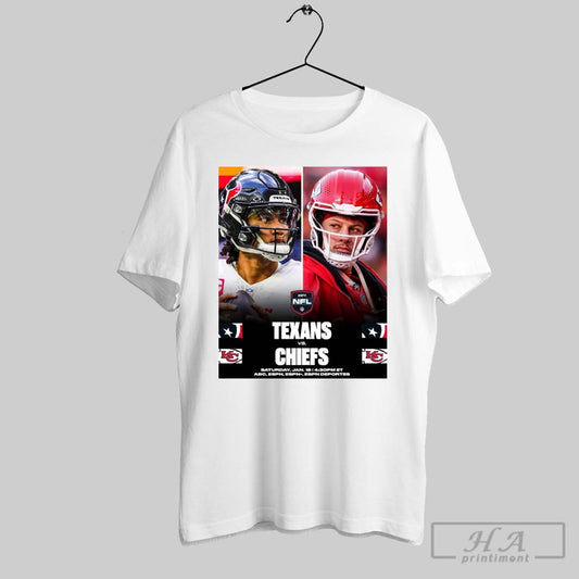 Official Poster Houston Texans Vs Kansas City Chiefs Nfl Football Saturday January 18 2025 In The Divisional Round Espn T Shirt