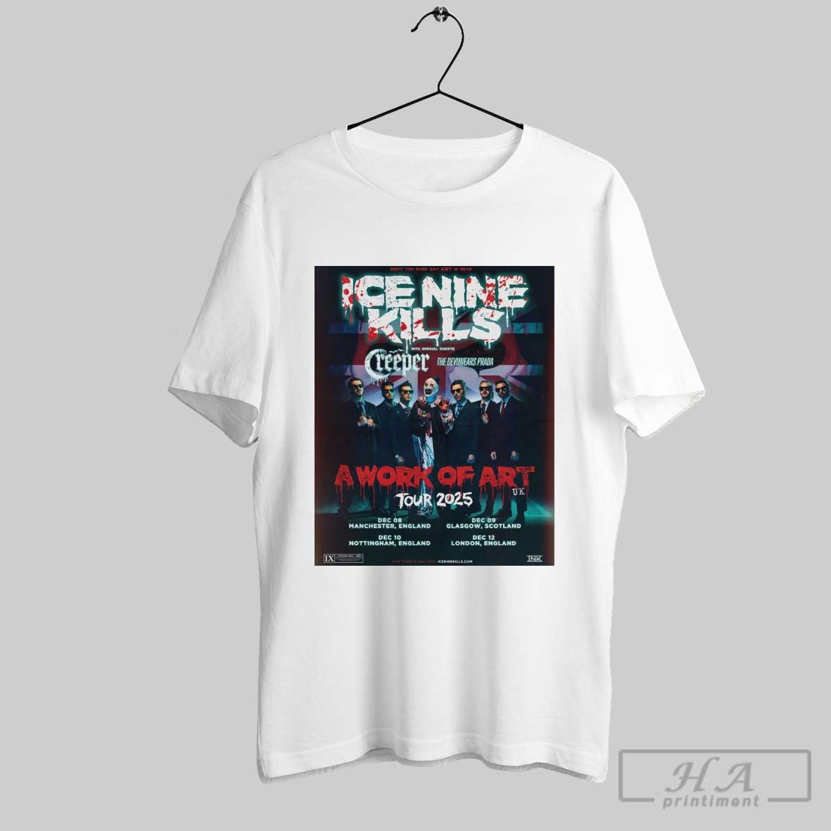 Official Poster Ice Nine Kills Creeper With Special Guests The Devil Wears Prada A Work Of Art Tour 2025 T Shirt