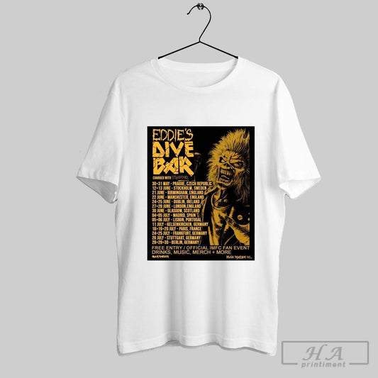 Official Poster Iron Maiden Eddies Dive Bar Charged With Trooper Tour 2025 T Shirt