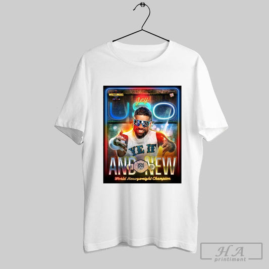 Official Poster Jey Uso And New World Heavyweight Champion Wwe Wrestlemania 41 Las Vegas 2025 T Shirt