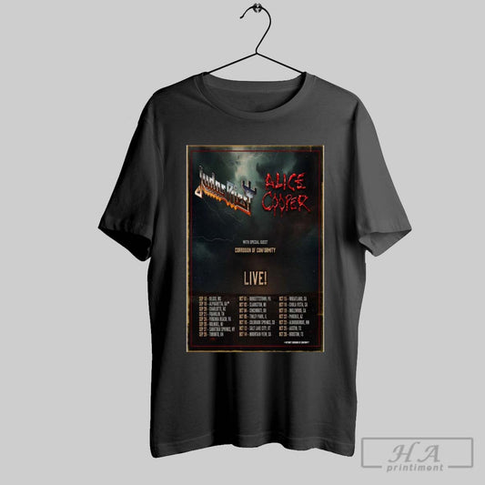 Official Poster Judas Priest And Alice Cooper North America Tour 2025 With Special Guest Corrosion Of Conformity T Shirt