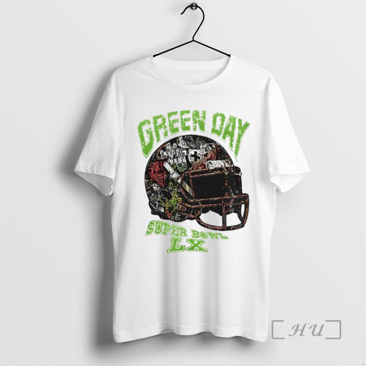 Officials Green Day With Super Bowl Lx Band Helmet Graphic T-Shirts, Hoodie, Sweatshirt | TeeSparky.com