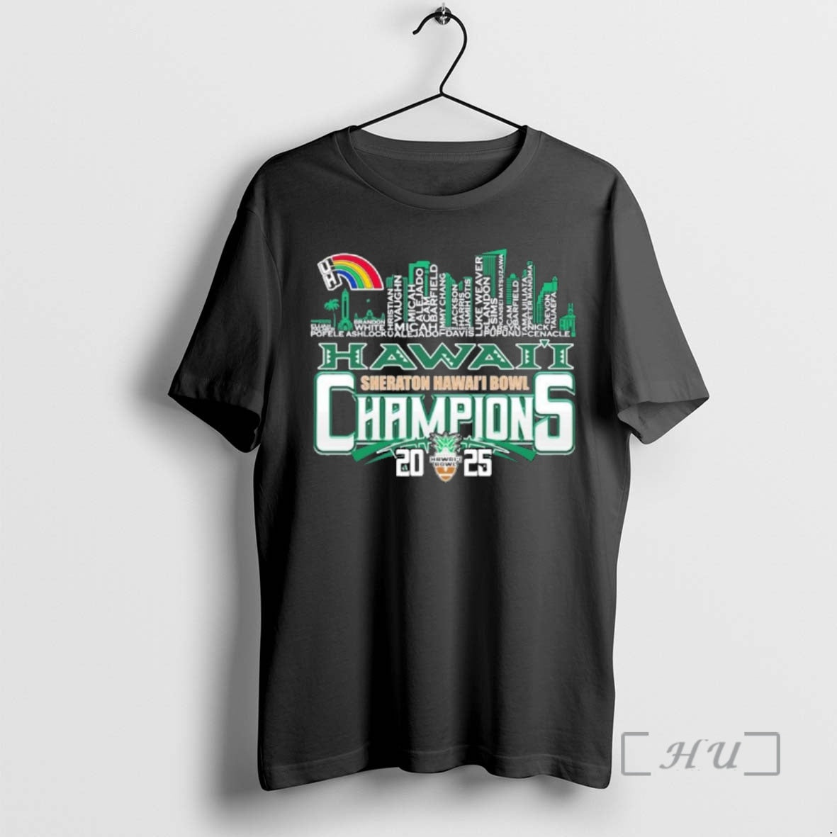 Officials Hawaii Rainbow Warriors Skyline Players Name 2025 Hawaii Bowl Champions Premium T Shirts Sweater Hoodie, Sweatshirt
