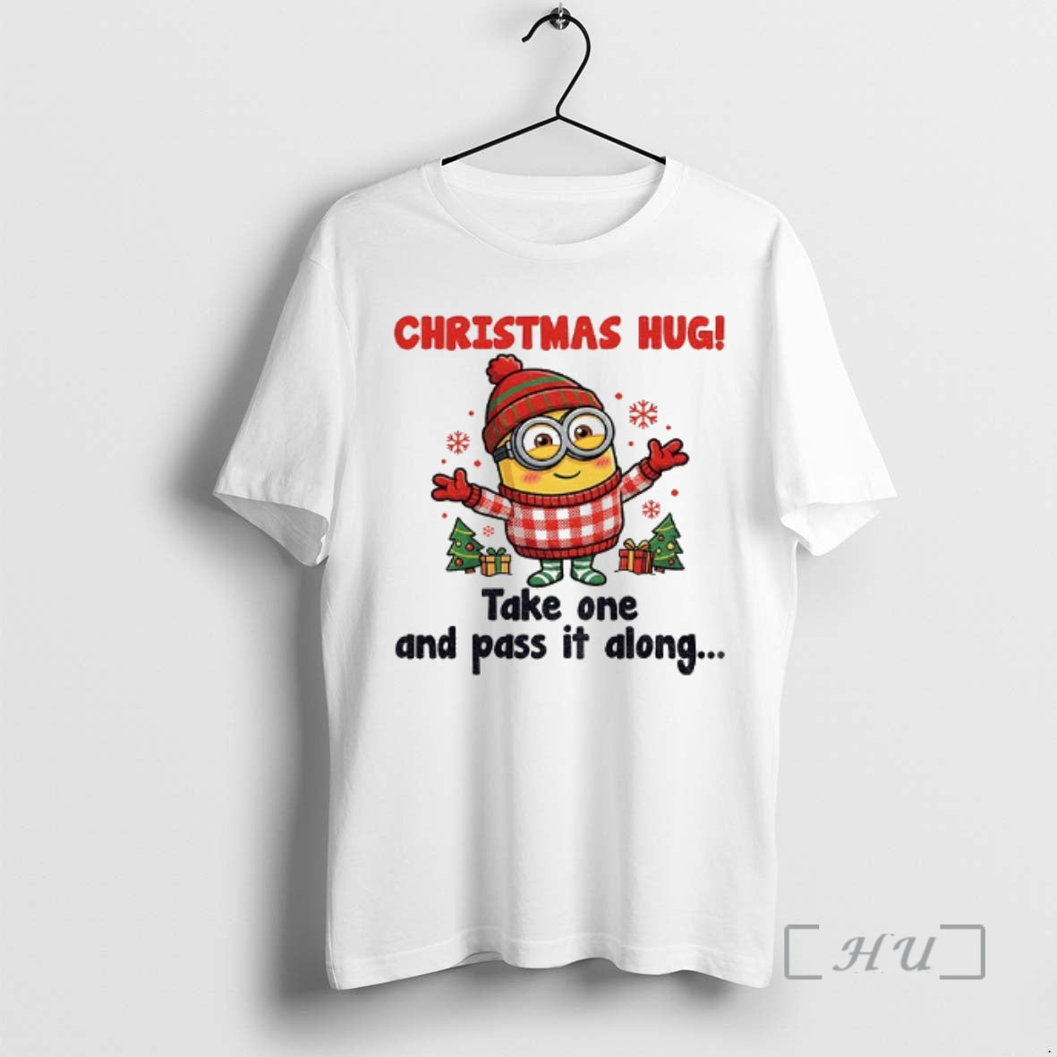 Officials Minion Santa Christmas Hug Take One And Pass It Along Christmas Premium T Shirts Hoodie, Sweatshirt | TeeSparky.com