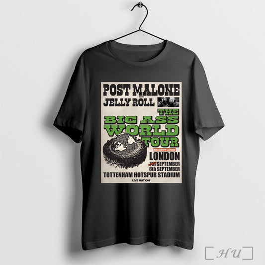Officials Post Malone With Jelly Roll The Big Ass World Tour London Tottenham Hotspur Stadium Sept 2025 Poster T Shirt Sweatshirt