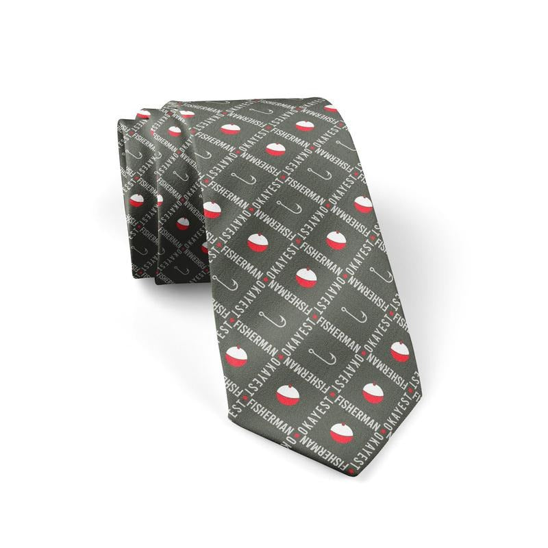 Okayest Fisherman Necktie Funny Neckties for Men Fishing Tie Mens Novelty Neckties Fisherman Ties Funny Ties