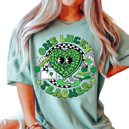 One Lucky Teacher T-Shirt, Teacher St.Patrick's Shirt, Lucky, Teacher Shamrock, Teacher Gift, St Patrick's Day Patty's Day Sweatshirt, Gift For Family Friends, Funny St Patricks Day Gifts Sweater, Long Sleeve Tee Crewneck Fit Top