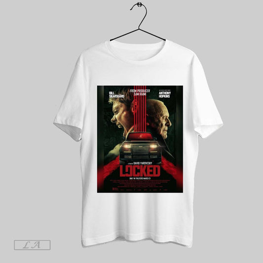 Original Poster A Film By David Yarovesky Locked In Theaters March 21 2025 Bill Skarsgard Anthony Hopkins T Shirt Sweatshirt Hoodie Shirt