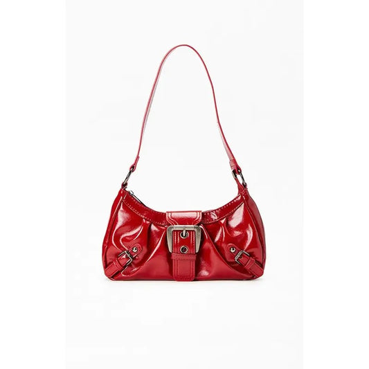 Pacsun Women's Red Faux Leather Front Buckle Shoulder Bag