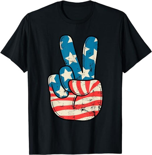 Patriotic Shirts For Men, American Flag Peace Sign Hand 4th of July Patriotic T-Shirt Menswear Top Casual Cotton Basic Fashion