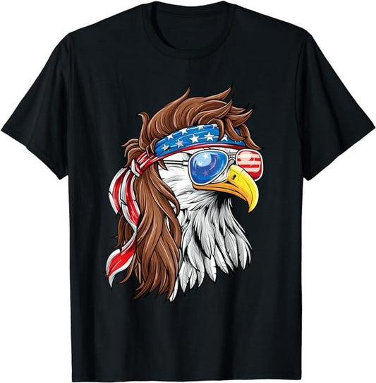 Patriotic Shirts For Men, Patriotic Bald Eagle Mullet USA American Flag 4th of July T-Shirt Menswear Top Casual Cotton Basic Fashion