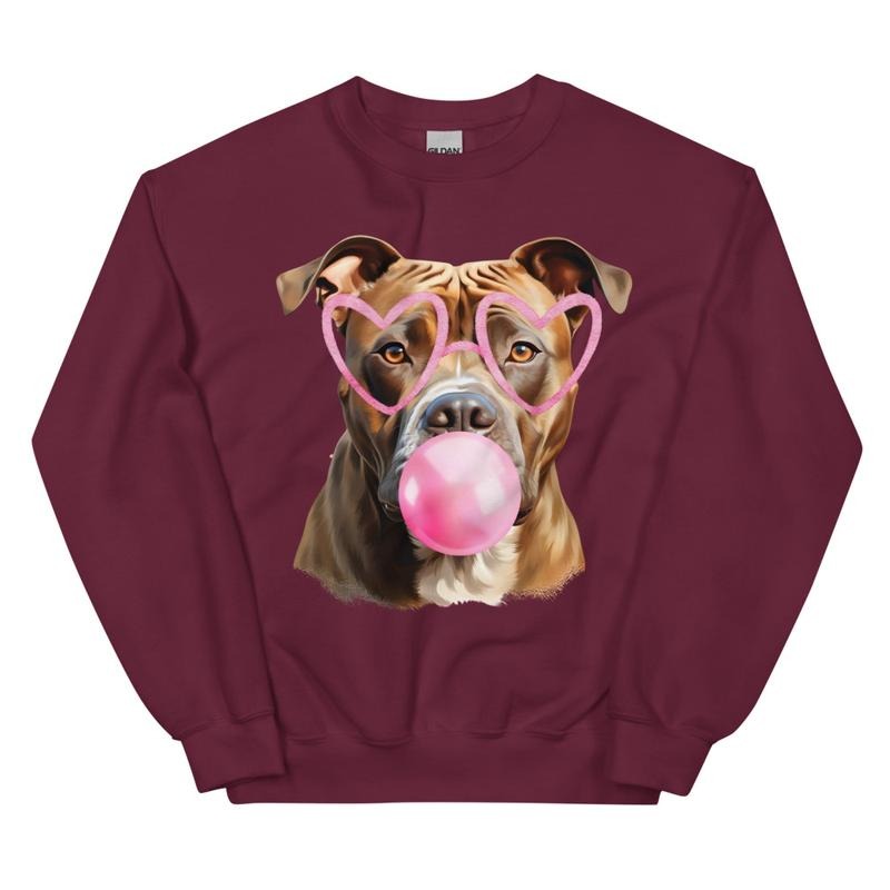Pitbull Bubble Gum Dog Sweatshirt, Cute Dog mom Crewneck Shirt Hoodie | TeeSparky.com