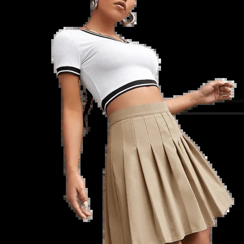 Pleated High Waisted Short Skirt Side Zipper A Line Tennis Skirt Activewear Shirt Hoodie Sweatshirt | TeeSparky.com