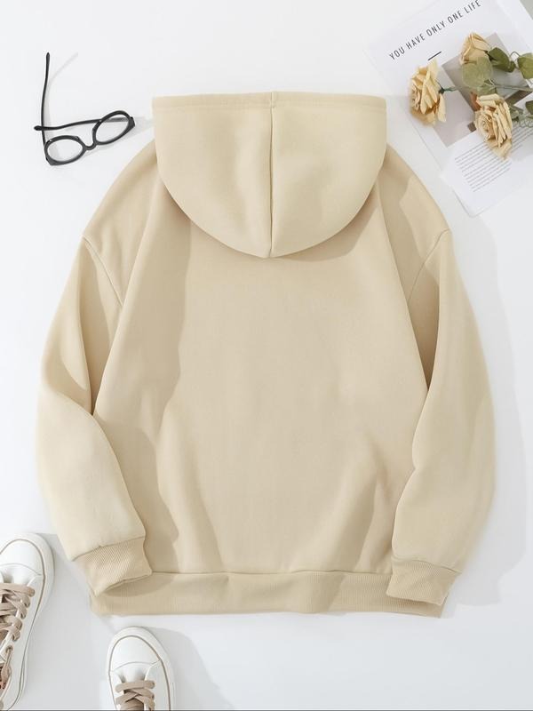 Plus Size Cartoon Sloth & Letter Print Drop Shoulder Hoodie, Fashion Casual Drawstring Pocket Hooded Sweatshirt for Daily...