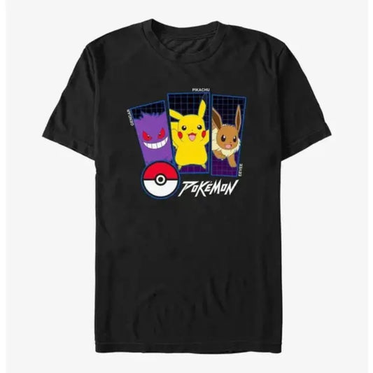 Pokemon Trio Gengar, Pikachu, and Eevee Gaming Tee Crewneck Unisex Basic T-Shirt Menswear Top Underwear Tshirt Streetwear Tropical