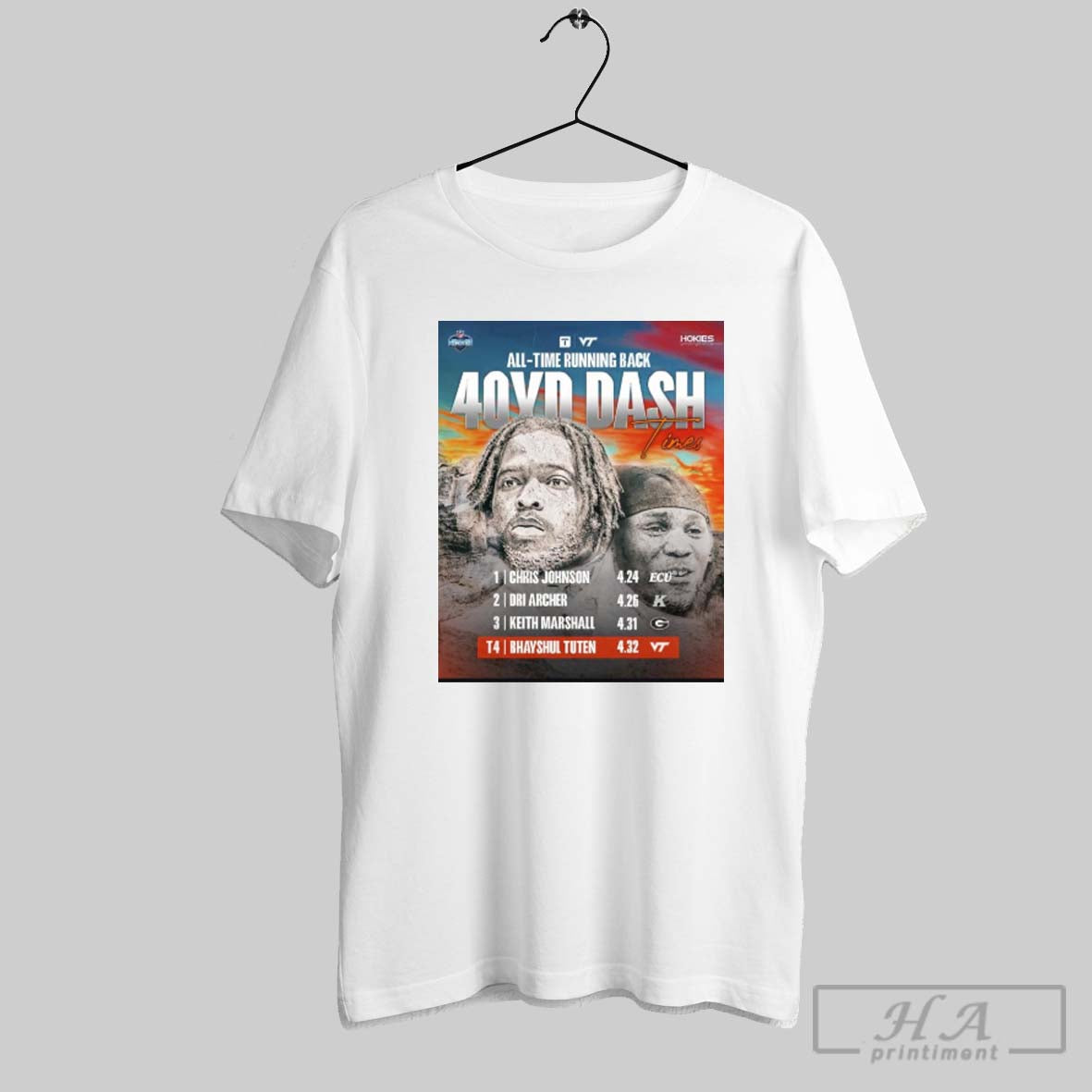 Poster All Time Running Back 40yd Dash Times Johnson Archer Marshall Bhayshul Tuten 2025 Nfl Combine T Shirt