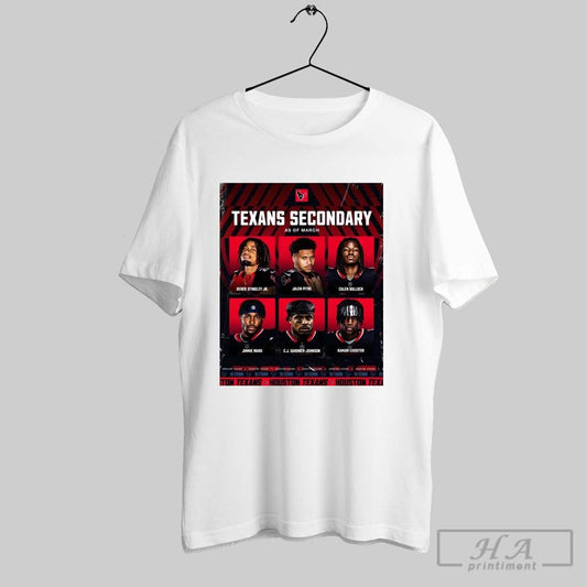Poster Houston Texans Nfl Secondary As Of March Derek Stingley Jr Jalen Pitre Calen Bullock T Shirt