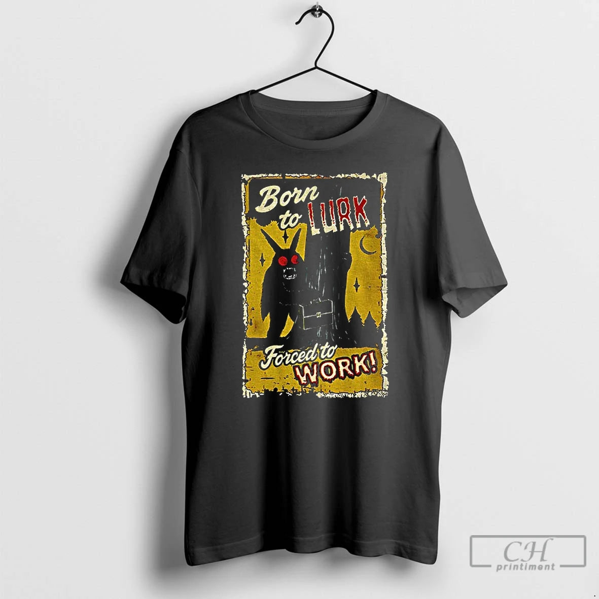 Premium Mothman Horror Movie Halloween Born To Lurk Forced To Work T-Shirts, Hoodie, Sweatshirt | TeeSparky.com