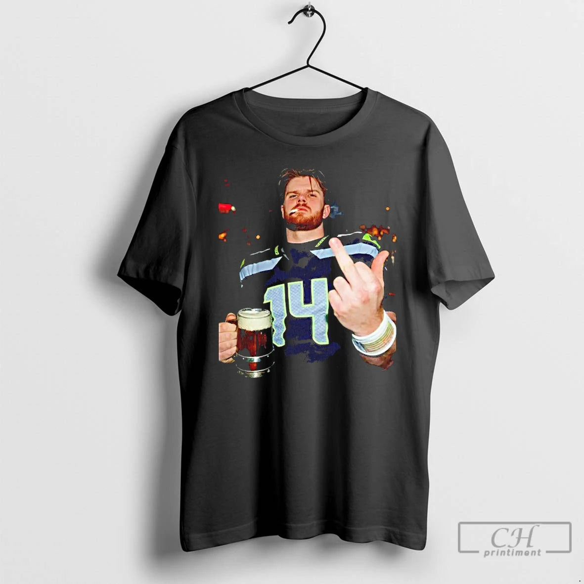 Premium Seattle Seahawks Sam Darnold Smoking With Beer Middle Finger Funny T-Shirts, Hoodie, Sweatshirt | TeeSparky.com