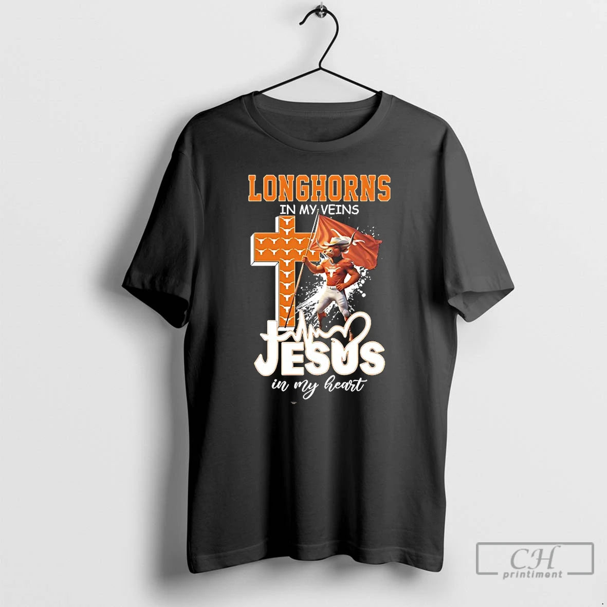 Premium Texas Longhorn Cross In My Veins Jesus In My Heart Mascot T Shirts Sweater Hoodie, Sweatshirt | TeeSparky.com