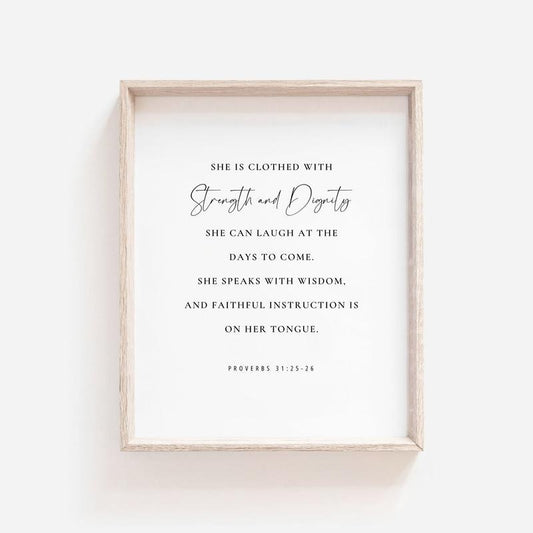 Proverbs 31:25 26 Bible Verse Wall Art, Mother's Day Gift, Christian Wall Decor, Gifts For Family Friends Bedroom Wall Decor, Poster Prints No Frame, Wall Art Home Decor, Abstract Wall Art, Gifts For Birthday Christmas